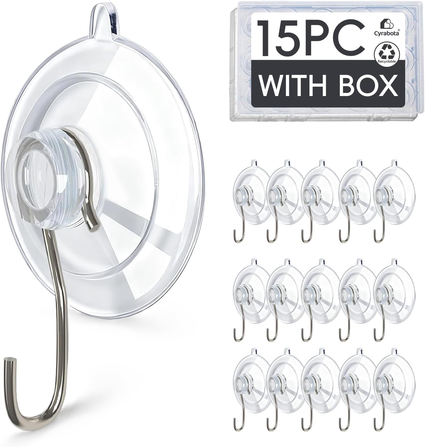 Pack 15 Ganchos Ventosa 1.77pulg Soporte 10lb