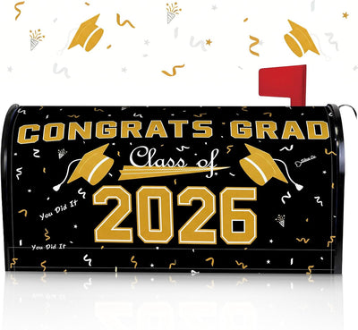 Decoración fiesta graduación oro negro 20x18pulg magnética