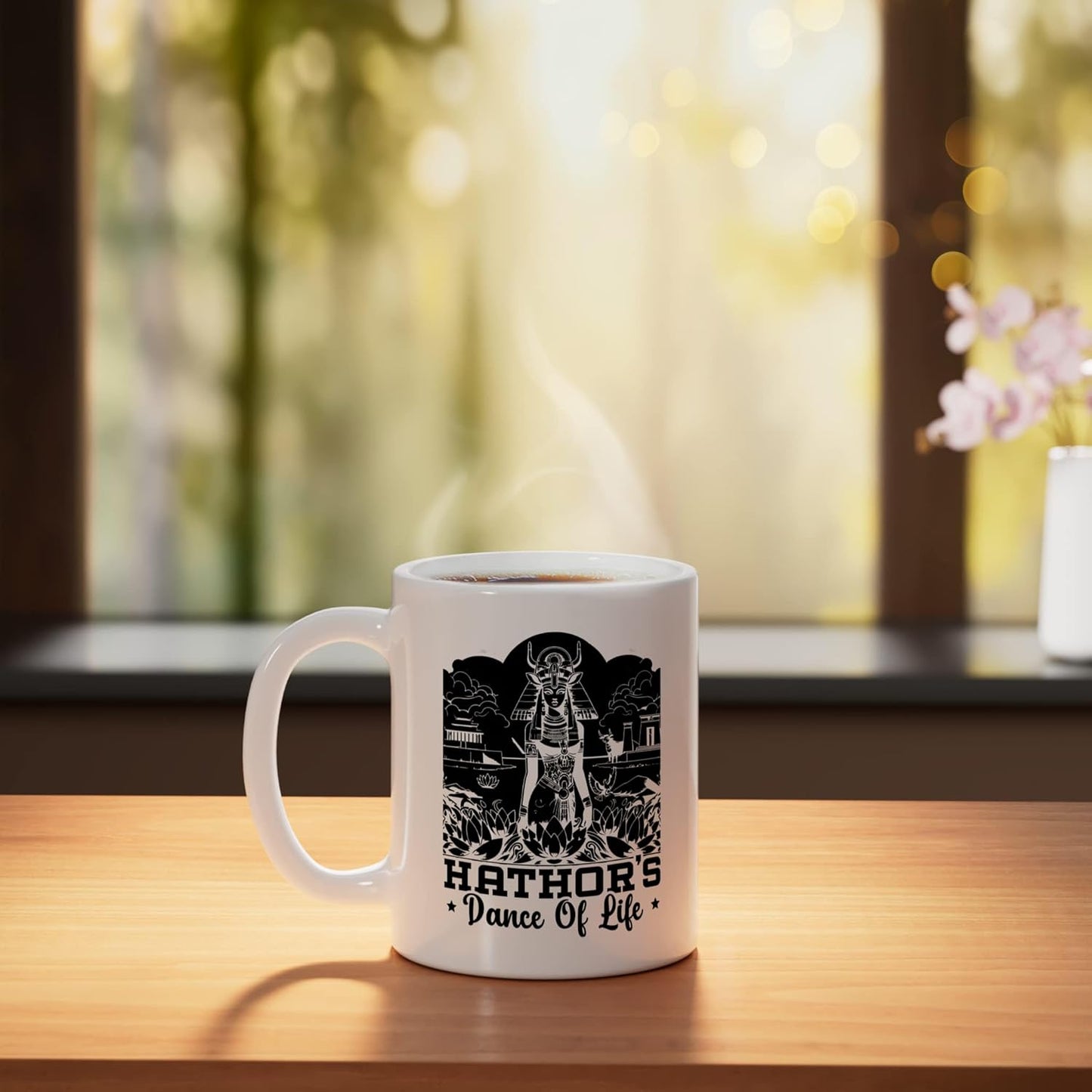 Taza Cerámica Hathor Egipto Antiguo Blanco