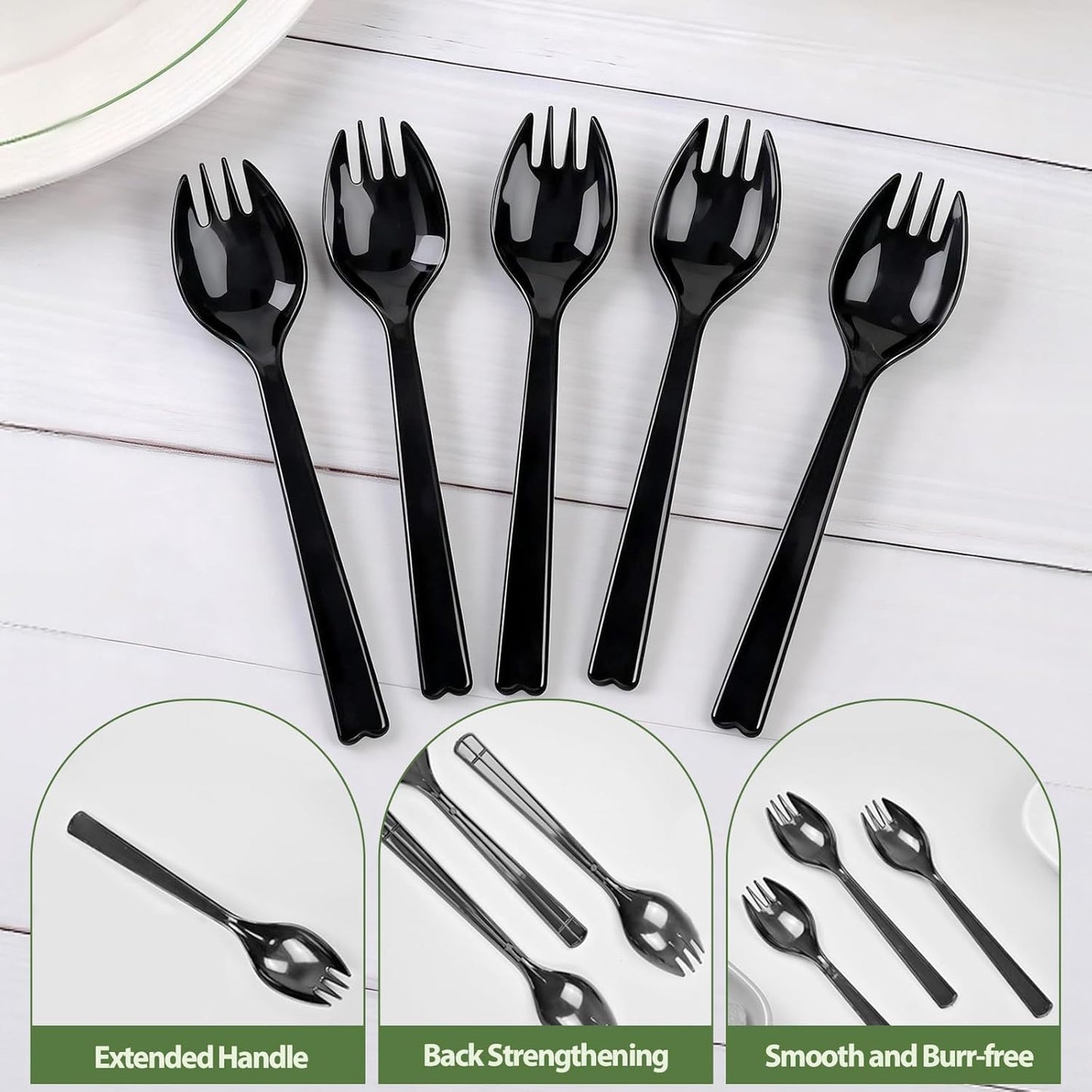 Juego de 50 cucharas y tenedores plásticos largos para restaurantes y eventos