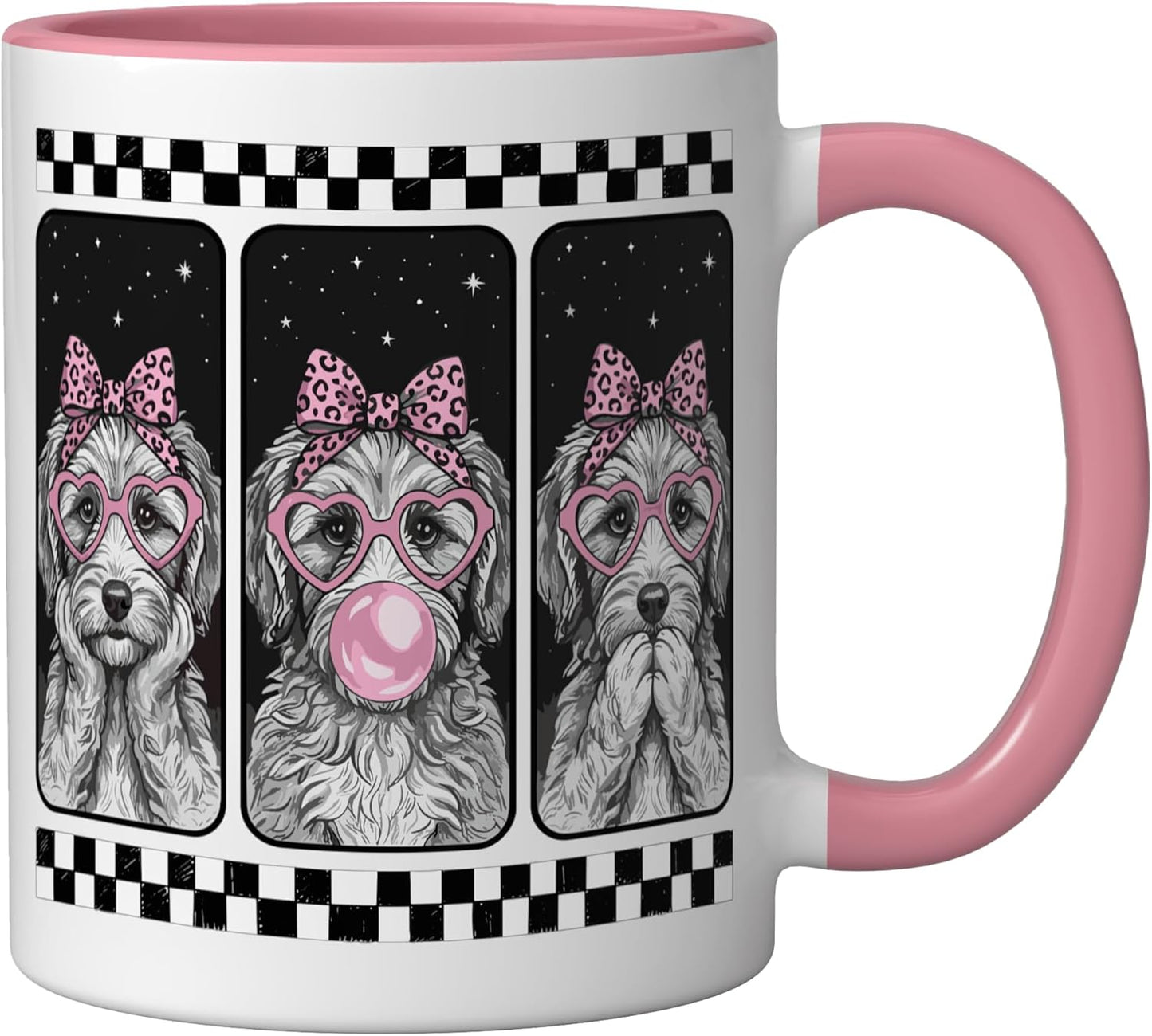 Taza Cerámica Labradoodle Trio Coquette Rosa Blanco