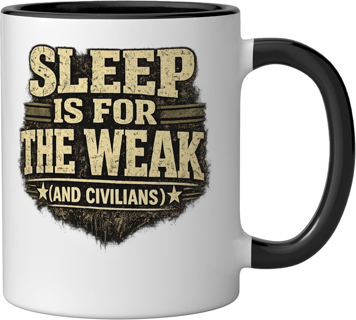 Taza cerámica humor militar para dormir es para los débiles y civiles negro/blanco
