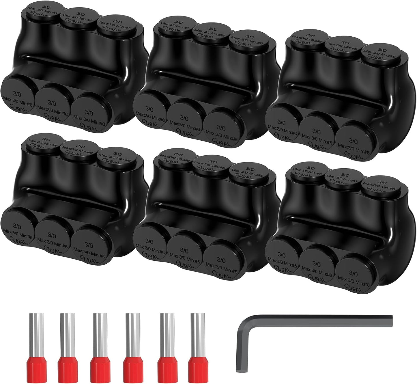 Conector 3 puertos aluminio a cobre negro paquete 6