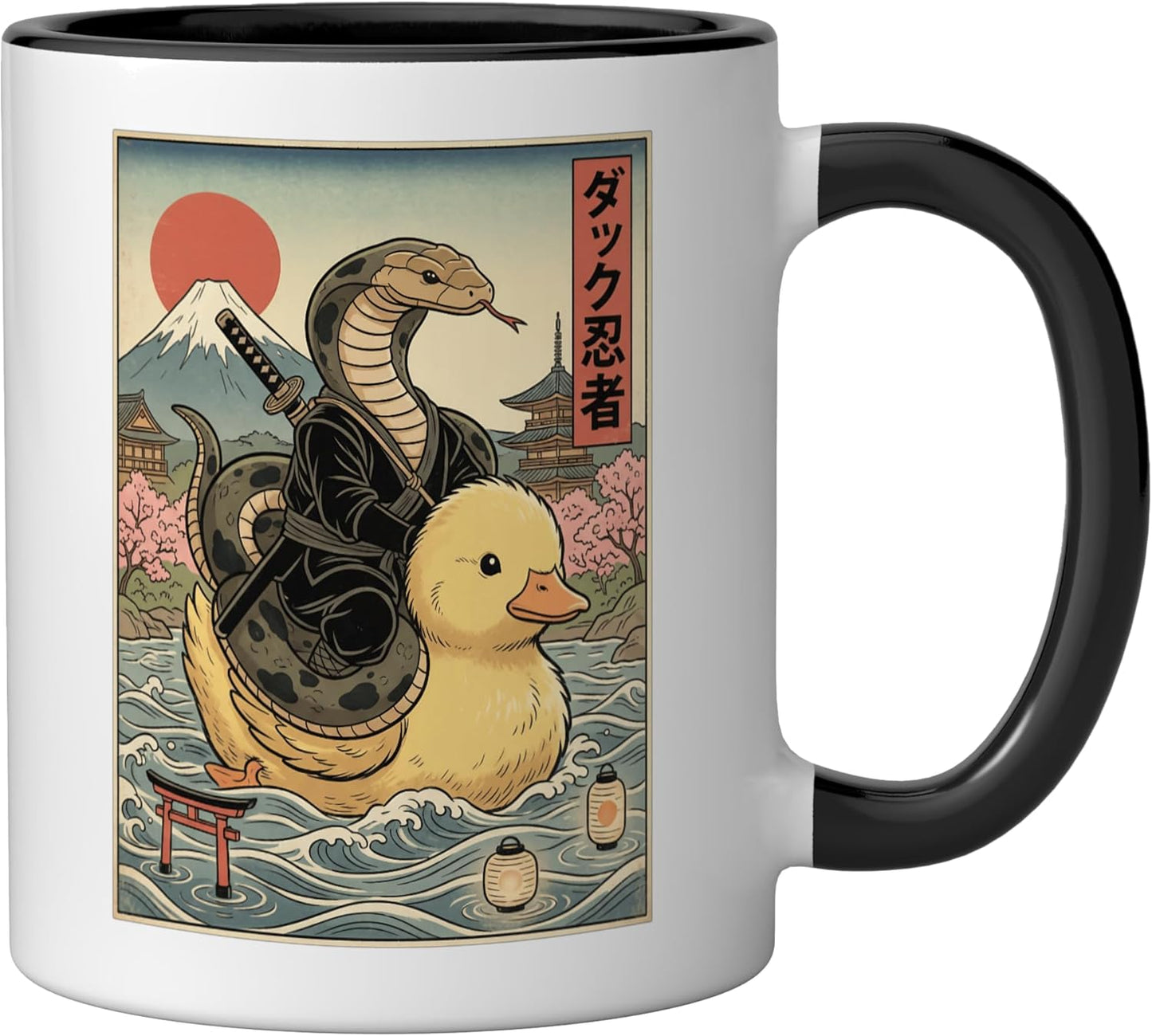 Taza cerámica Snake Ninja Japonesa estilo ukiyo-e negra/blanca