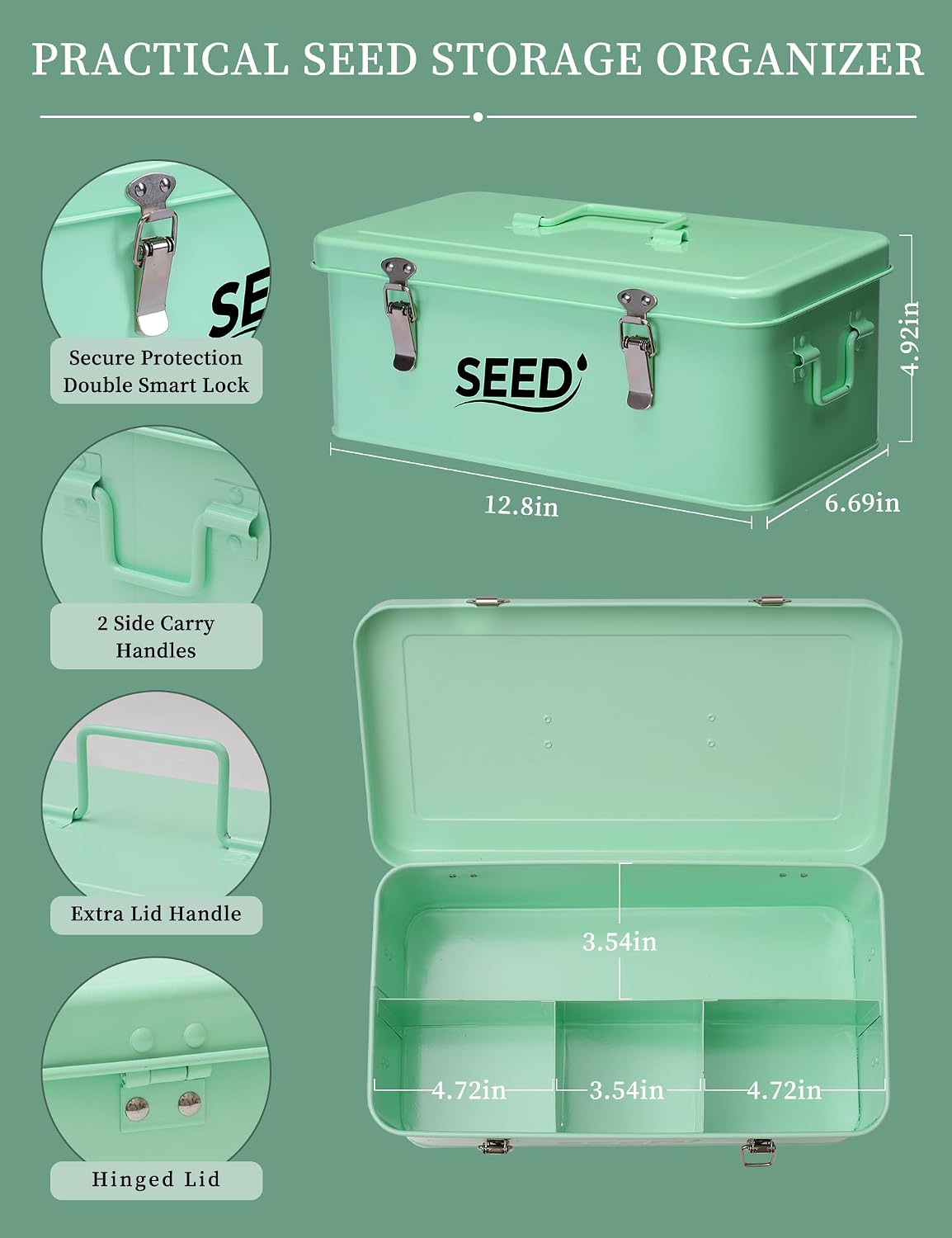Contenedor semillas metal con tapa 12 botellas 20pulg