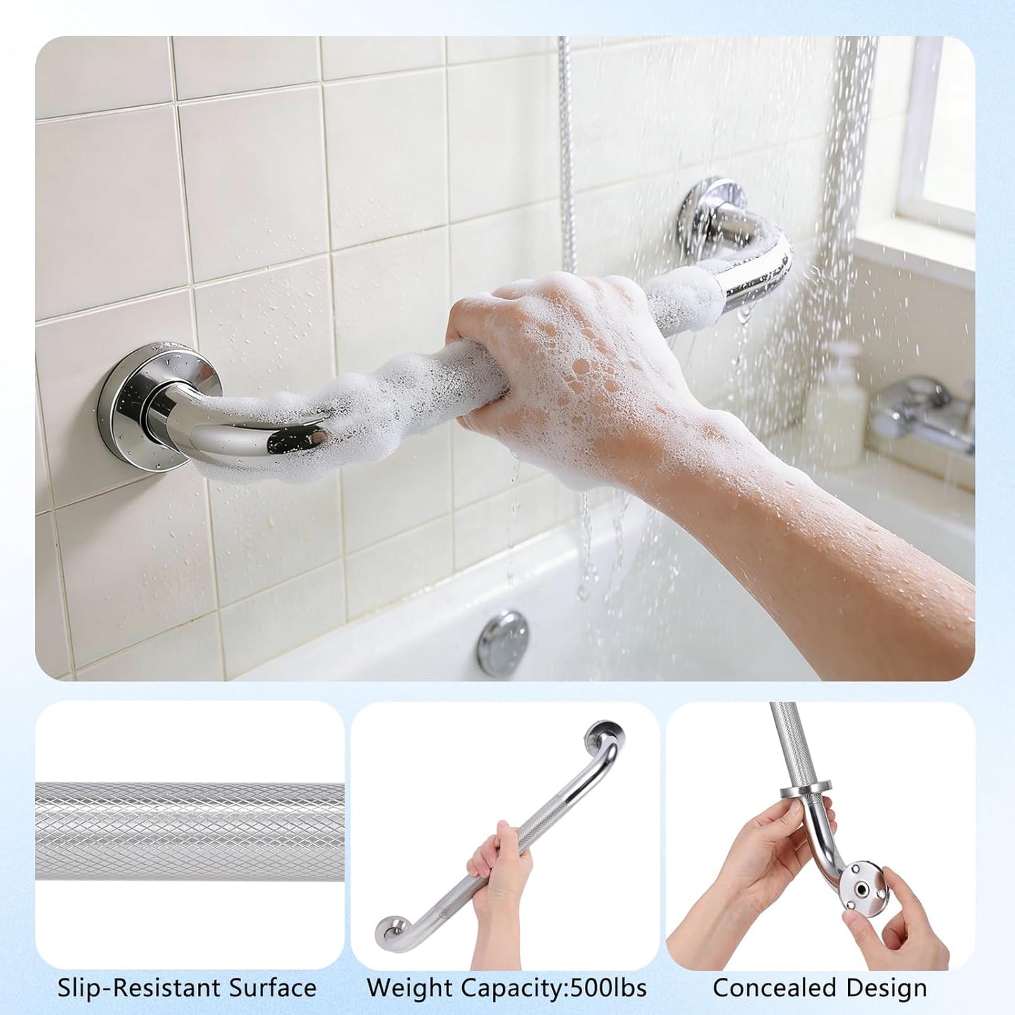 2 Barras Agarre Acero Inox 16pulg Pared Baño