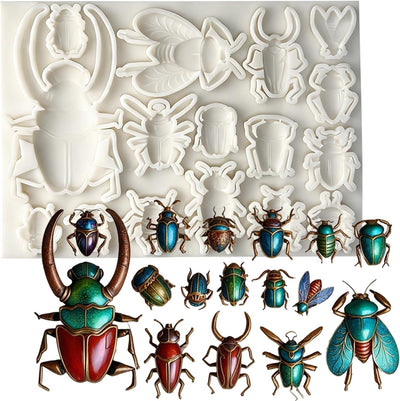 Molde de silicona para insectos 3D de escarabajo para decoración de pasteles y cupcakes