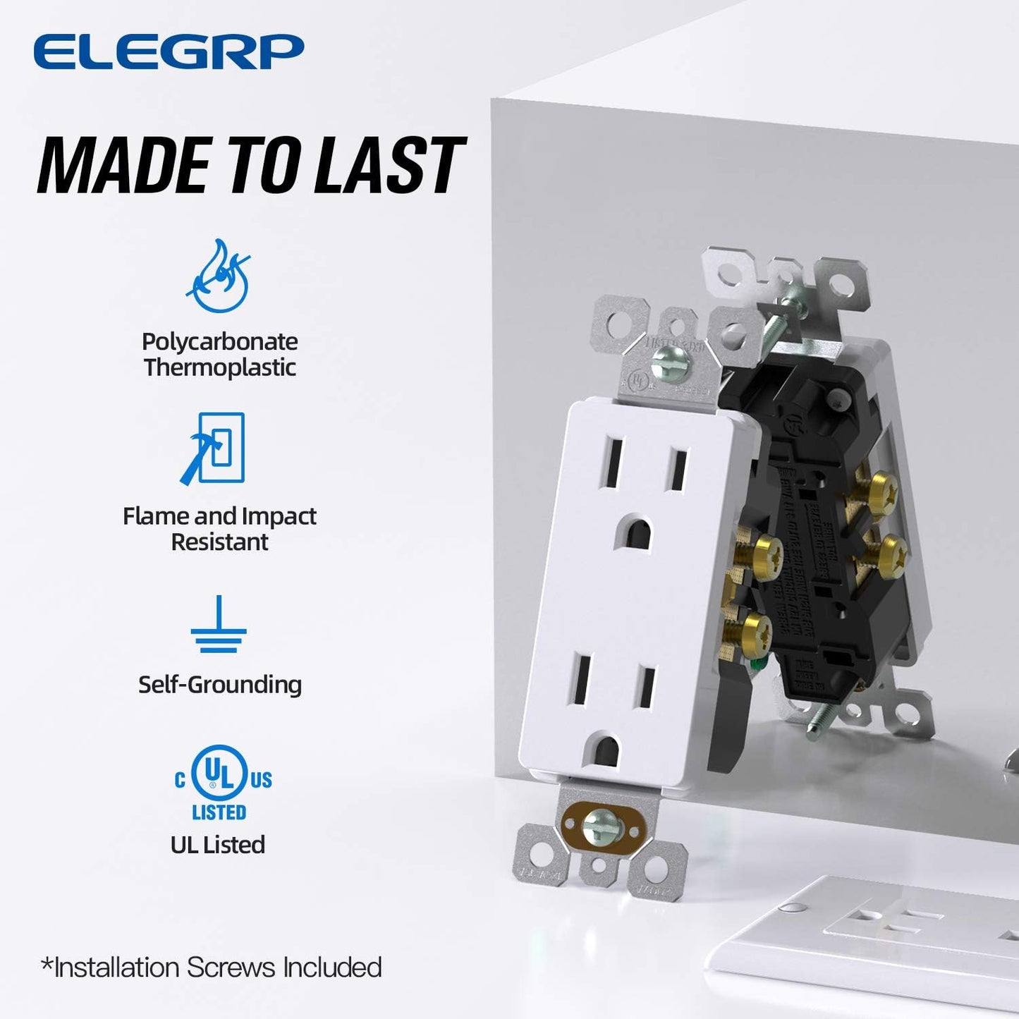 Toma pared eléctrica 15A 125V NEMA 5-15R resistente