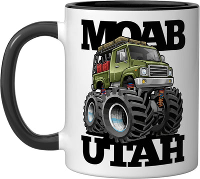 Taza cerámica Moab Utah 4x4 offroad overlanding camioneta diseño cartoon negro/blanco