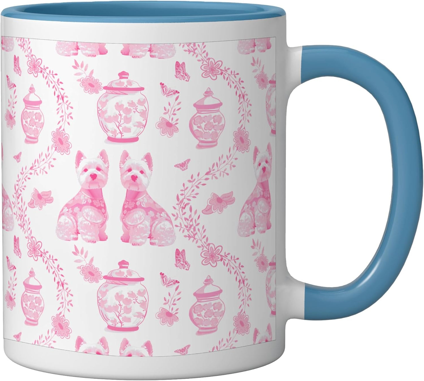 Taza cerámica Westie dog Preppy Pink y Blanco