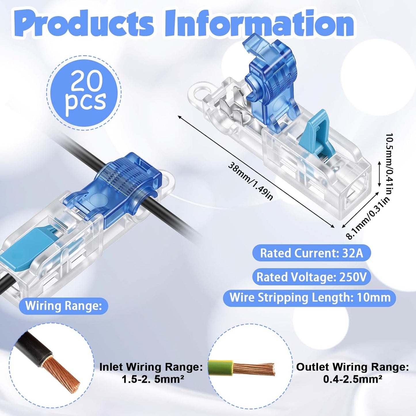 Conectores T para alambres 20-14 AWG 1 pulgada push-in