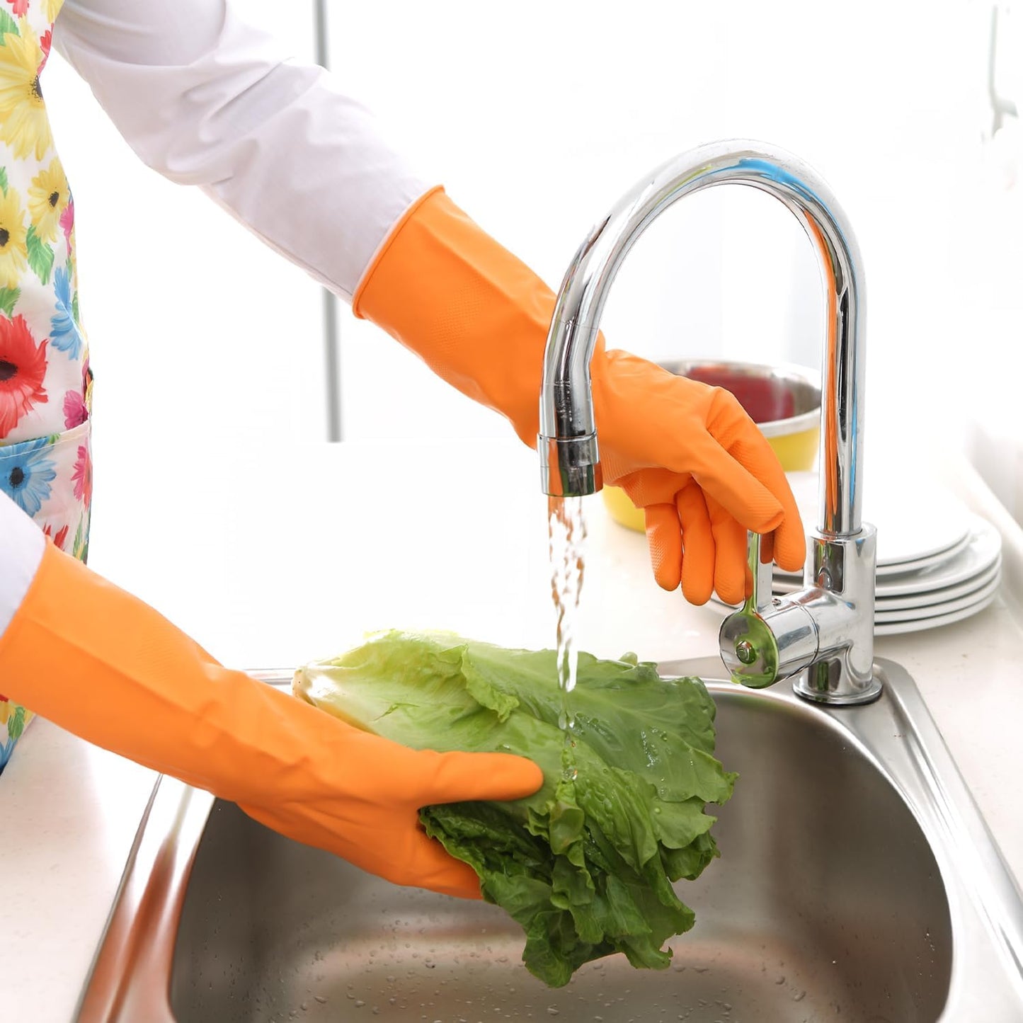 3 Pzas Guantes Goma Limpieza Hogar Reutilizables M Verde Rojo