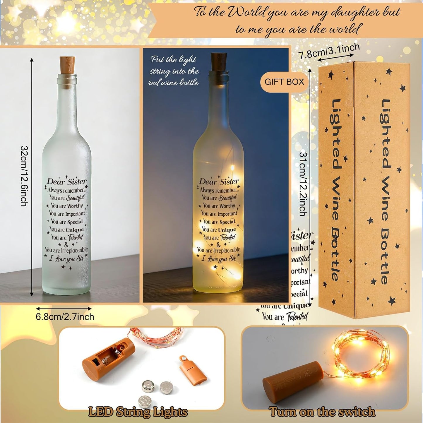 Lámpara LED mini hada cristal para botella vino boda
