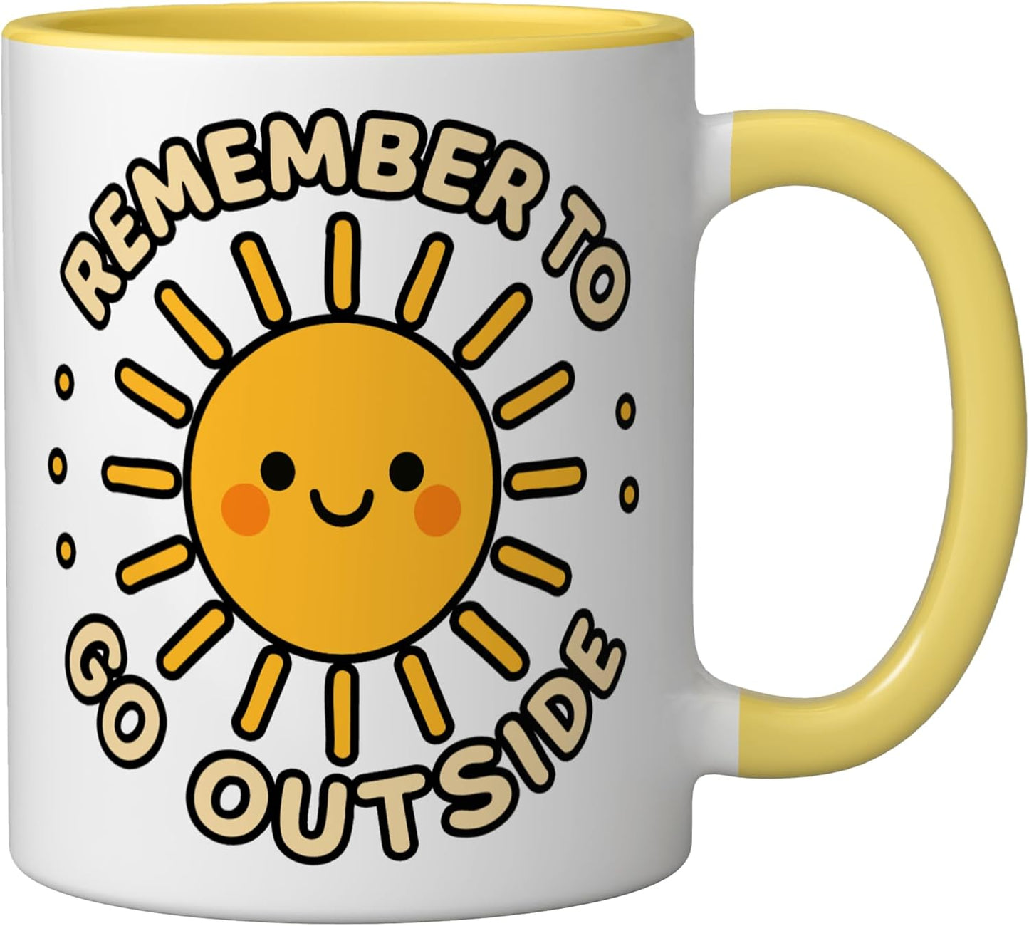 Taza de cerámica con personaje sol amarillo/blanco