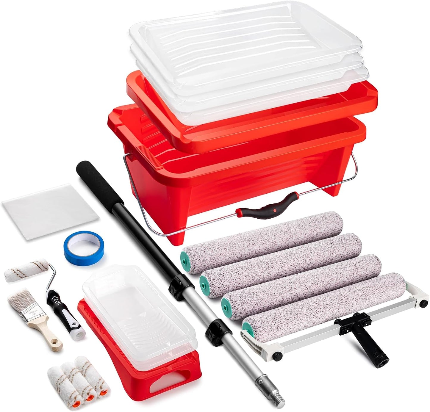 Kit 23 Pzas Rodillos Microfibra 4x18pulg Poste 4ft Cubo Pintura