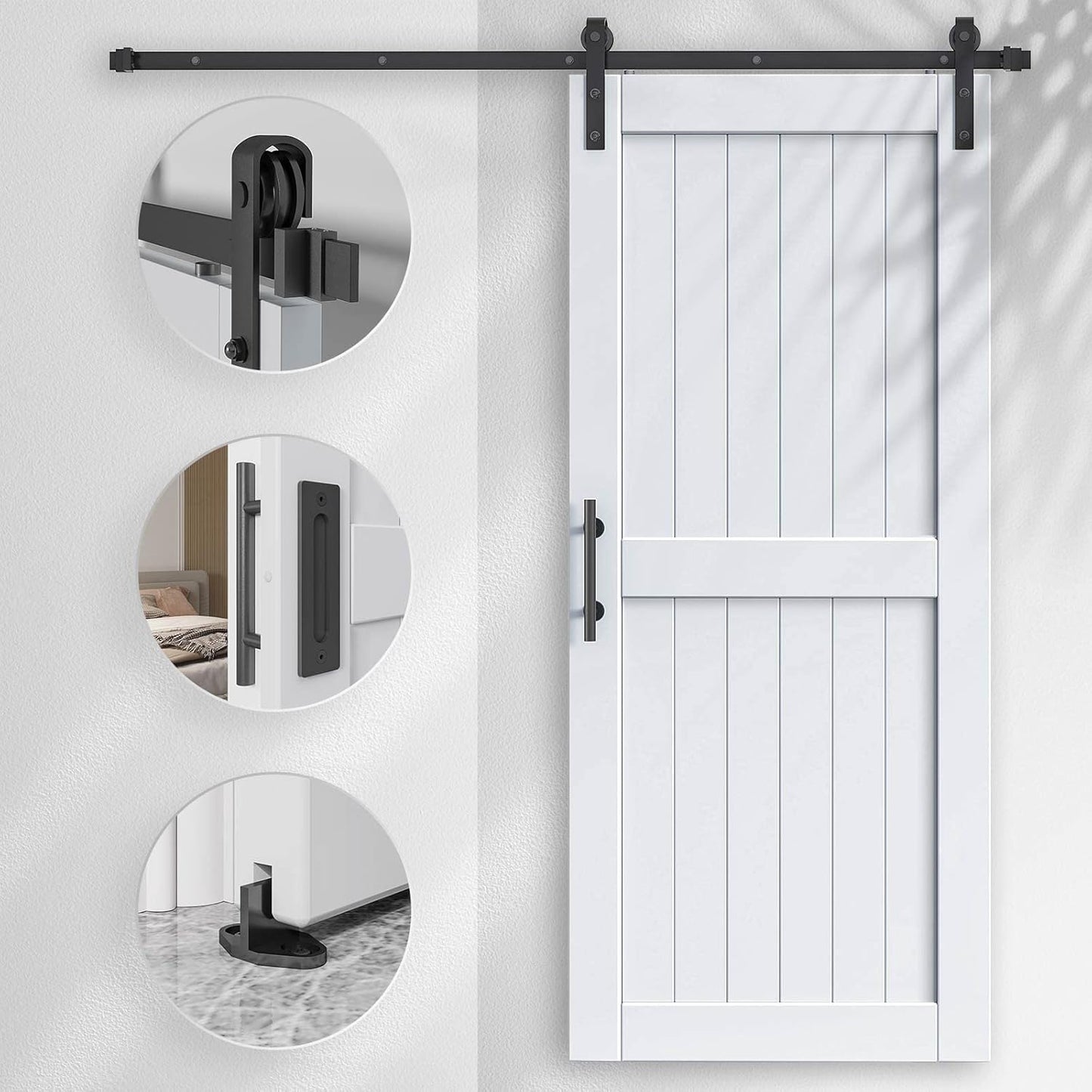 Puerta granero blanca 38x80pulg kit asa cubierta madera