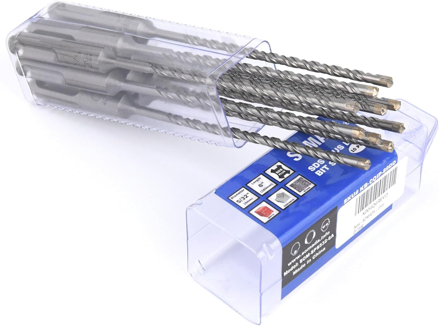 Set 10 Brocas SDS-Plus 5/32x6 pulg Carburo Hormigón