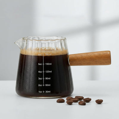 Tazas Espresso 6oz Mango Madera Jarra Espuma Leche Vidrio