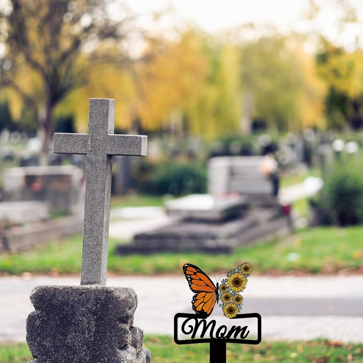 Marcadores conmemorativos para tumba de mamá placa mariposa