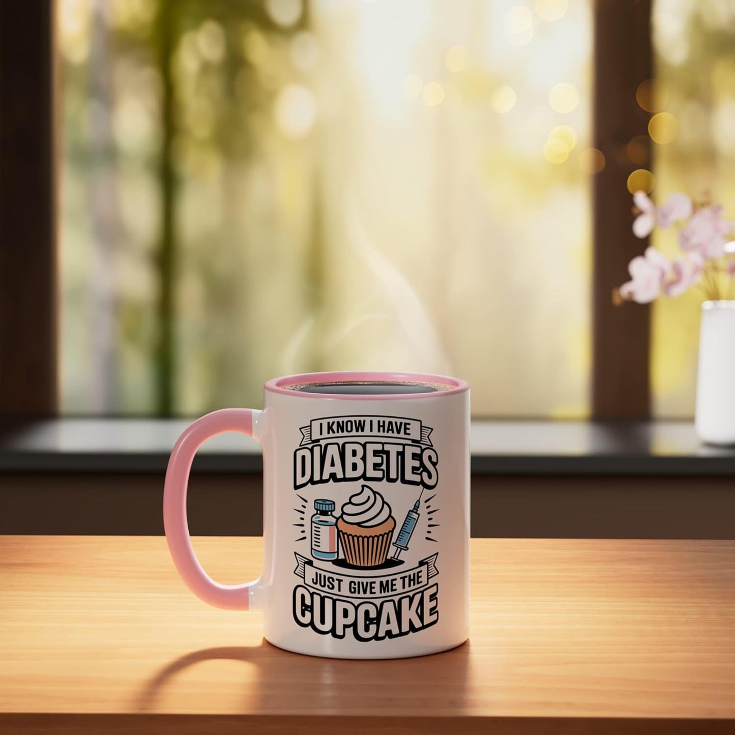 Taza cerámica para diabéticos con cupcake rosa/blanco