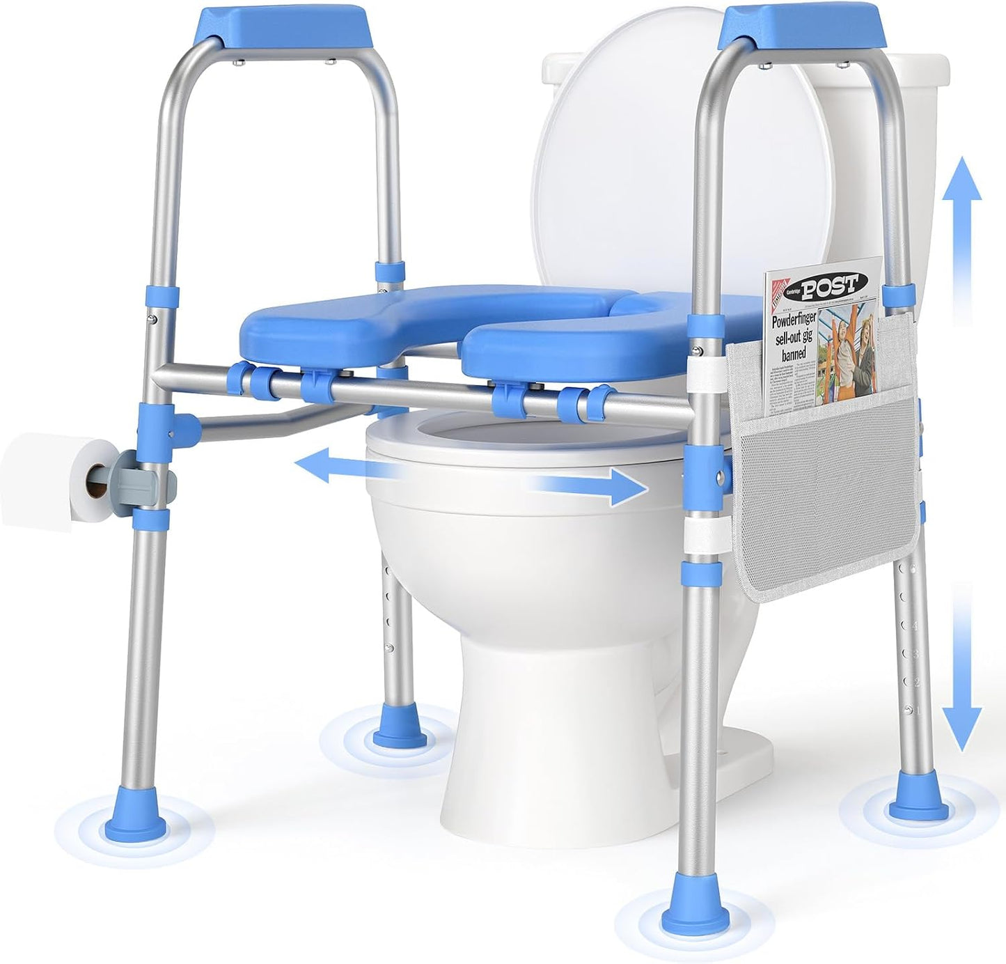 Asiento inodoro acolchado elevado con asas para adultos mayores