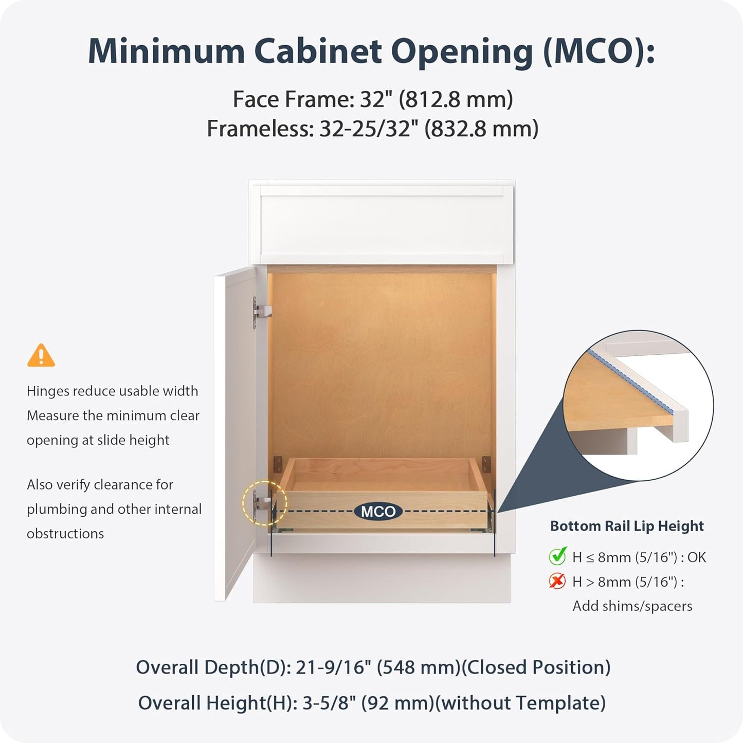 Cajones extraíbles madera abedul 32x21pulg estantes cocina