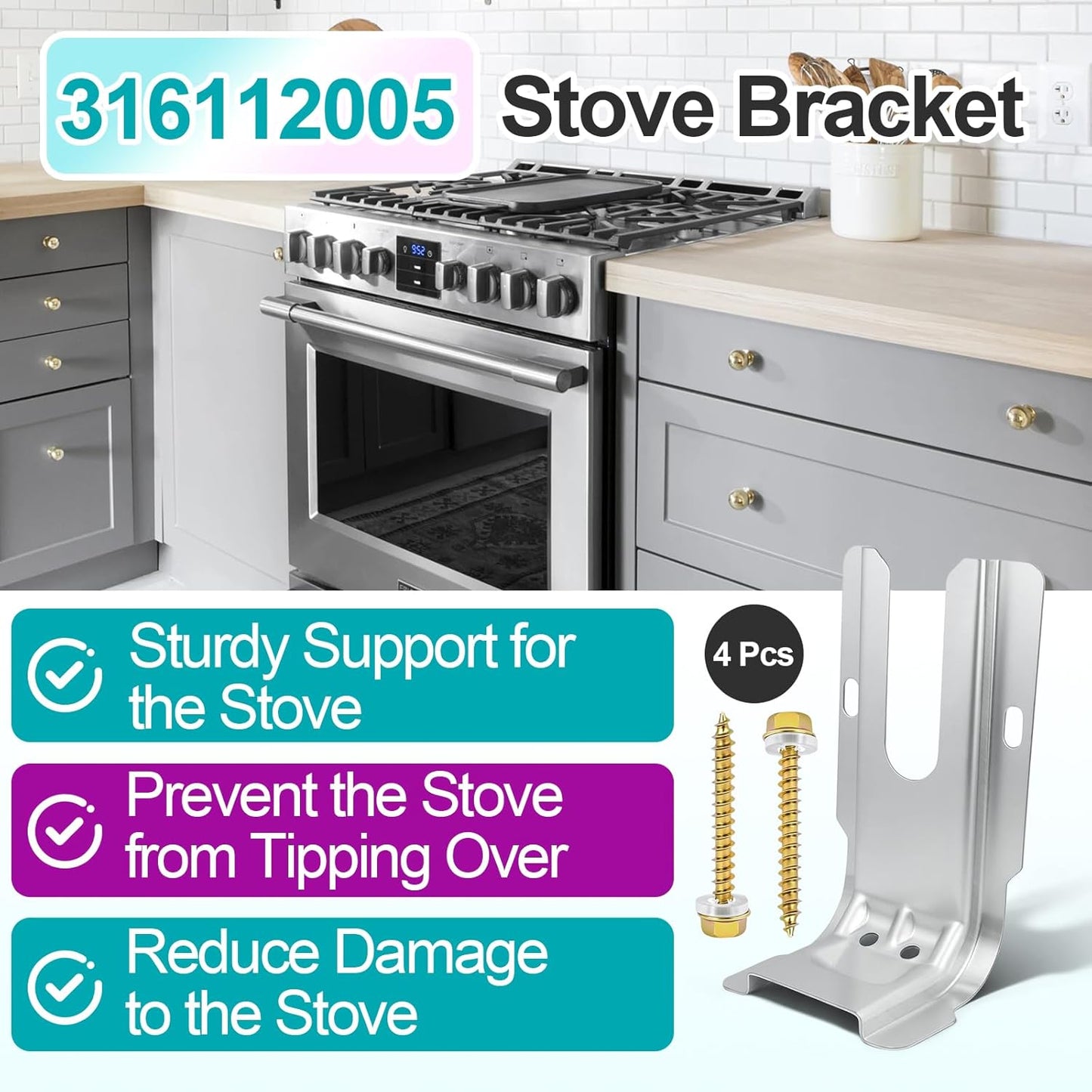 Set 4 repuestos soporte anti-punta estufa comp Frigidaire