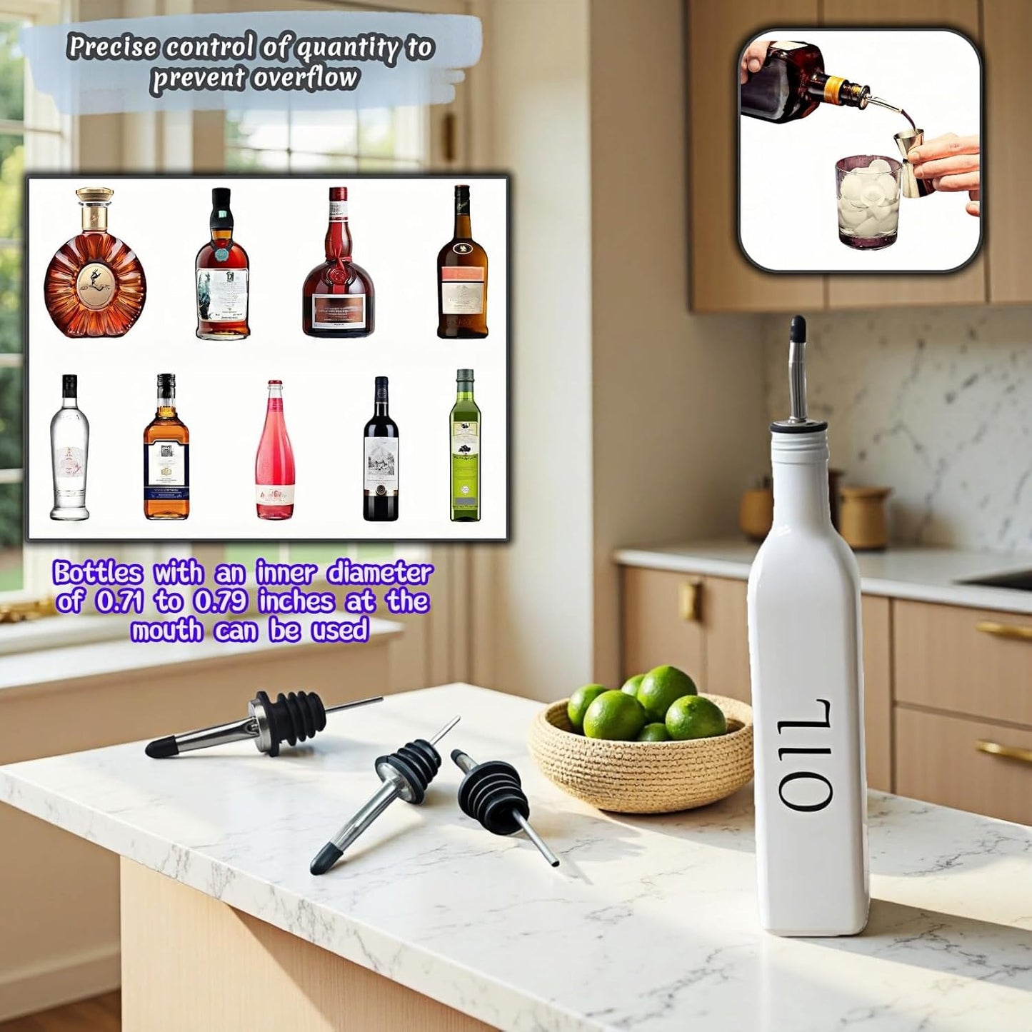 Juego de 4 vertedores de vino y aceite con boquilla inoxidable 304