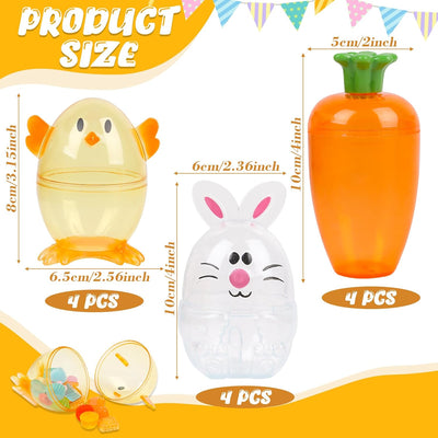 12 Recipientes Rellenables para Huevos de Pascua Cesta