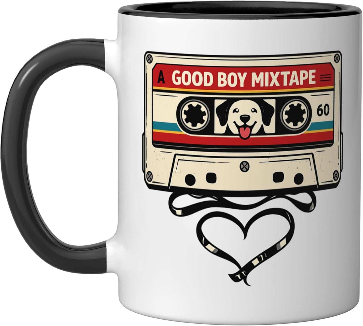 Taza cerámica retro diseño cinta grabadora música vintage negro/blanco