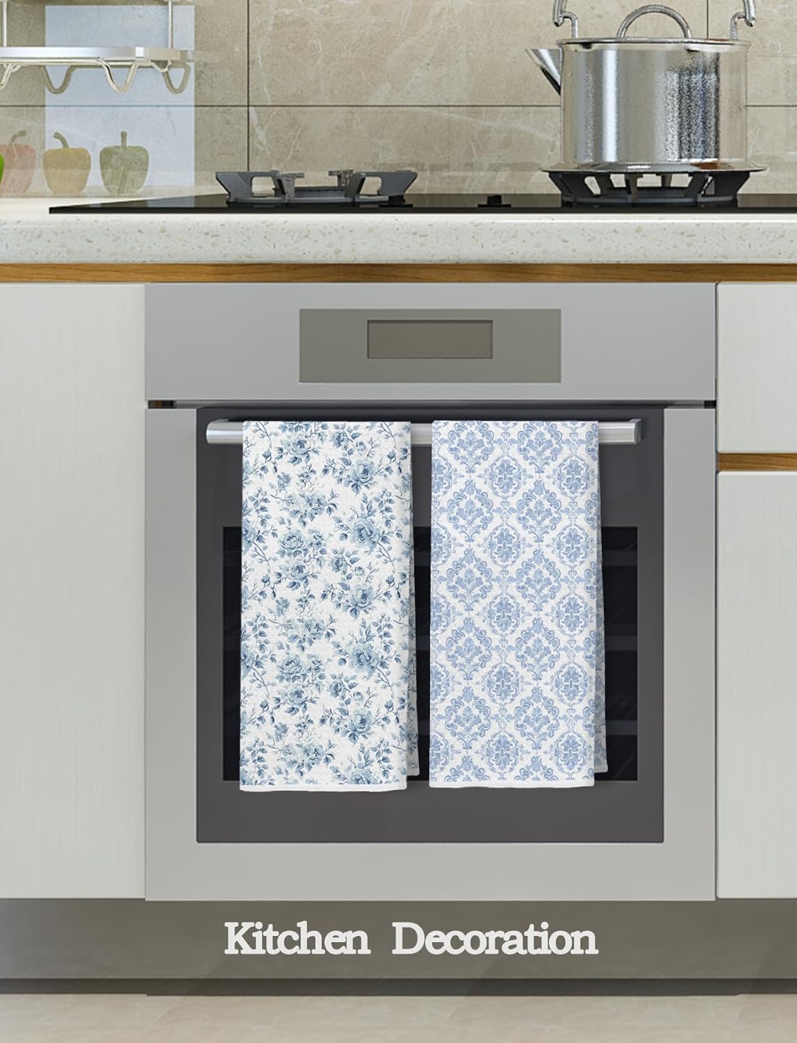 Juego de 2 toallas de cocina vintage con diseño floral azul