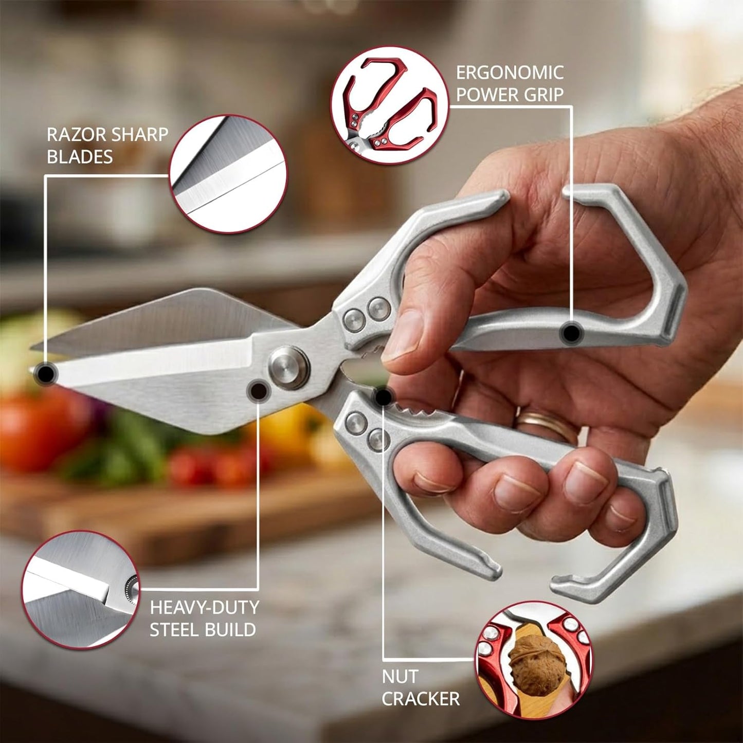 Tijeras y tenazas de cocina profesional en acero inoxidable 3CR13 para carne y hueso con agarre ergonómico
