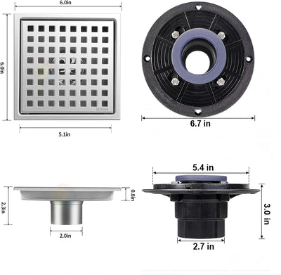Desagüe ducha cuadrado 6pulg acero inox níquel