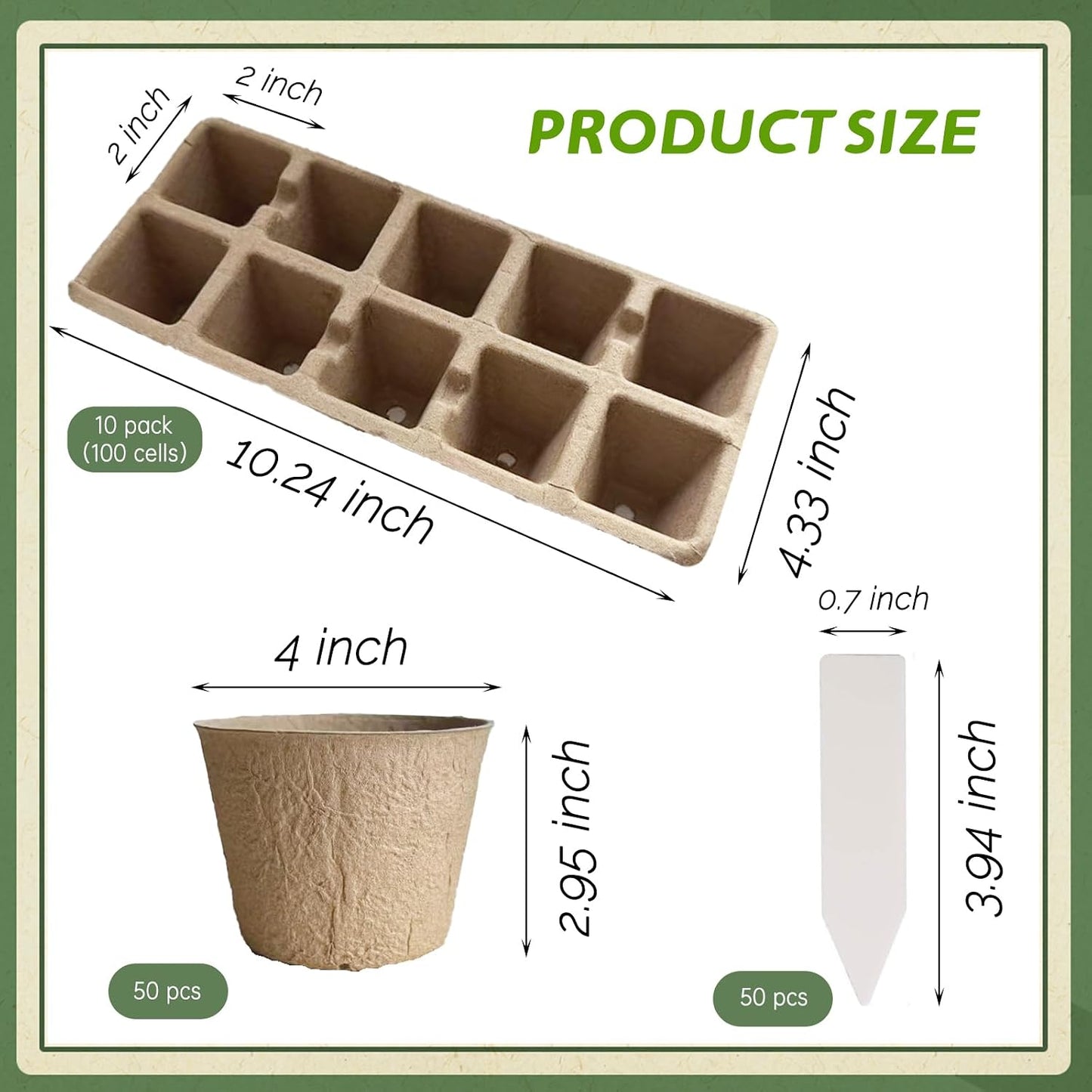 Kit 200 macetas inicio semillas 50 turba 4pulg 100 celdas