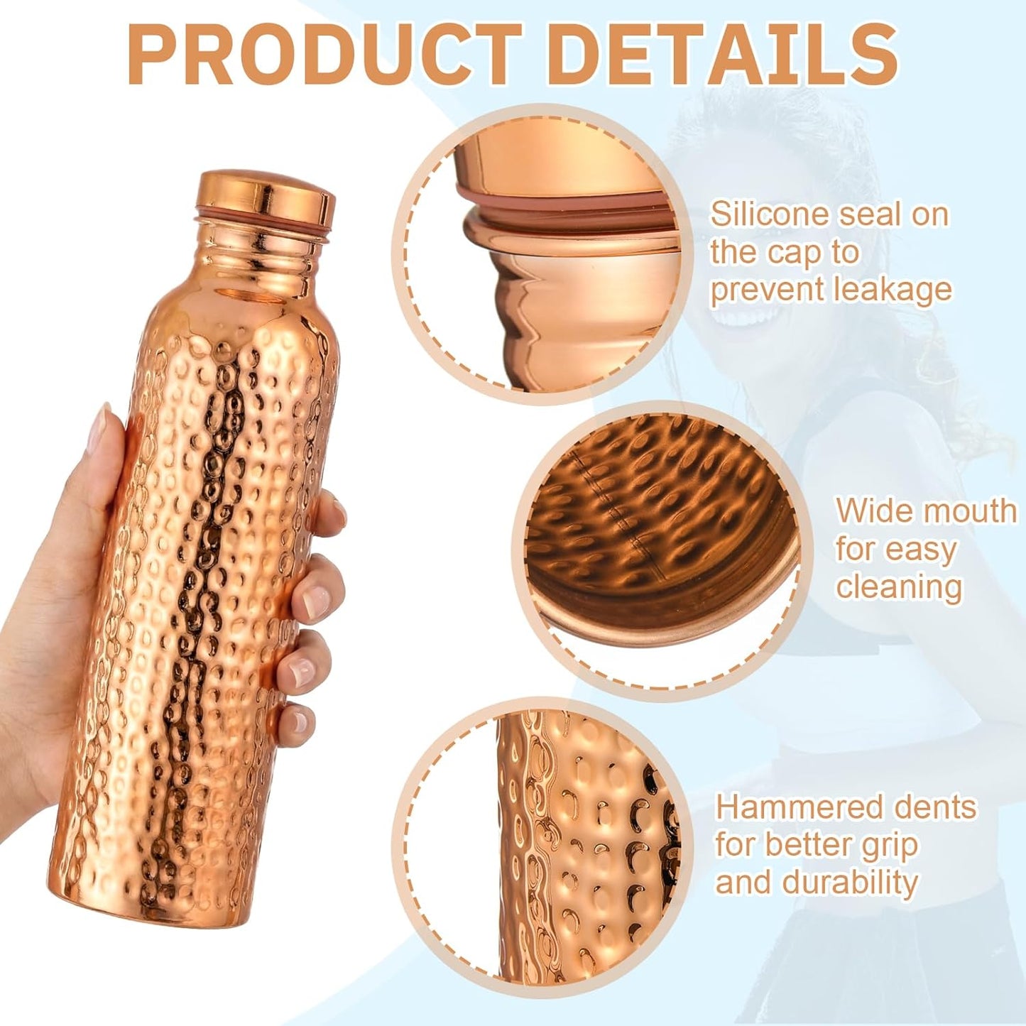 Botella cobre 27oz paquete 3 con cepillo para gym yoga