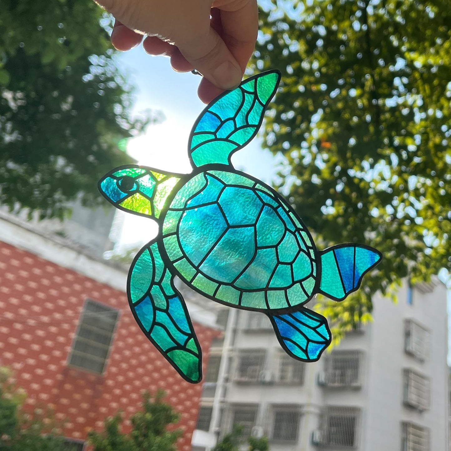 Colgante tortuga marina cristal pintado cadena decoración pared