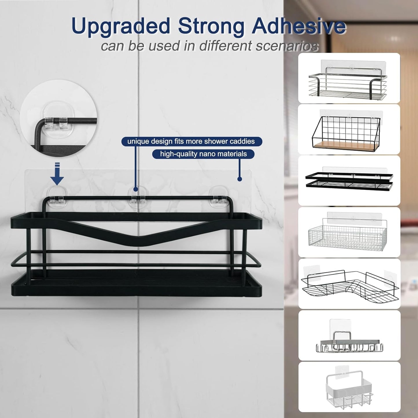 Organizador ducha adhesivo 6 ganchos sin taladrar soportan 40lb