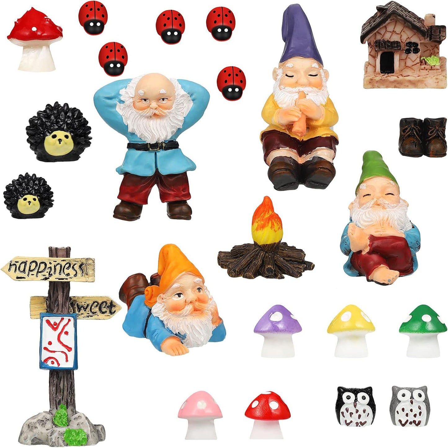Figuritas resina gnomos hadas jardín mini decoración