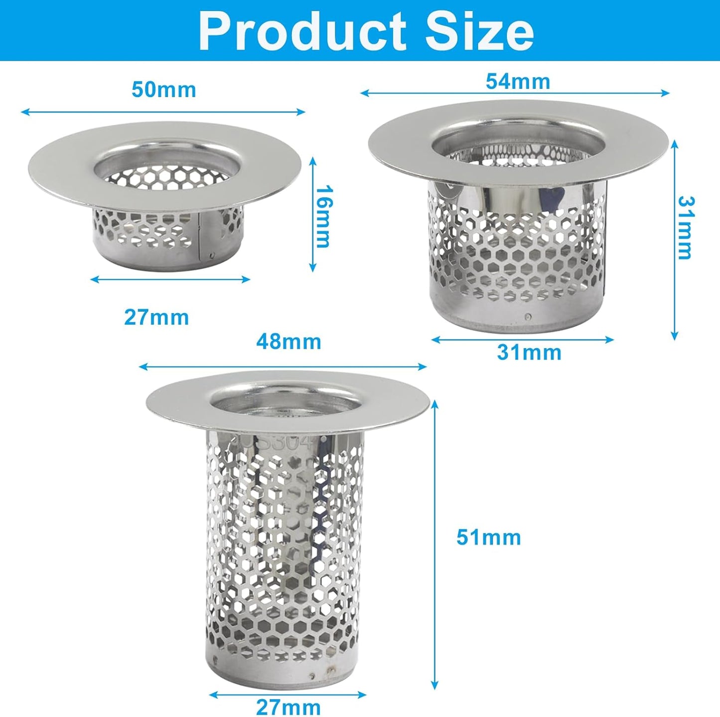 3 Coladores Baño Acero Inox Drenaje 1.2-2.17pulg