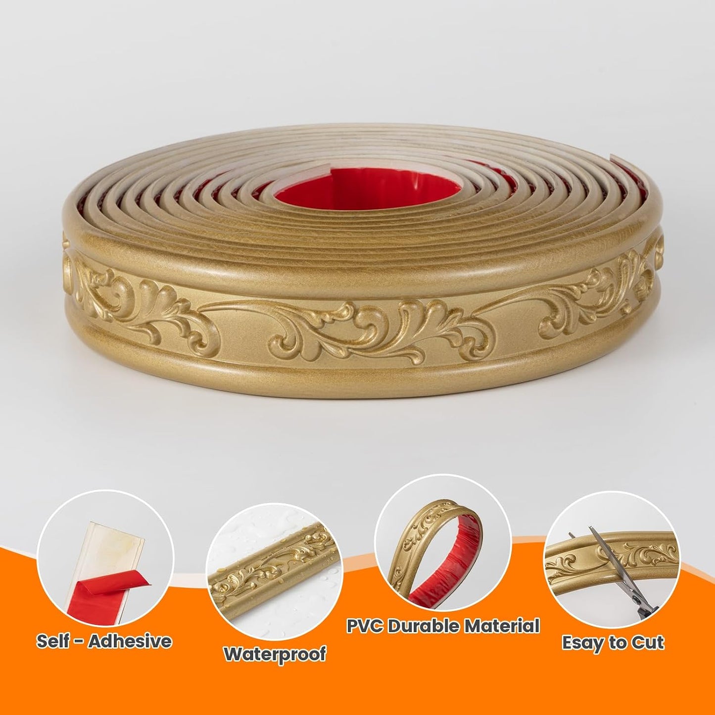 Moldura PVC autoadhesiva 16.4x1.8pulg para espejo zócalo gabinete