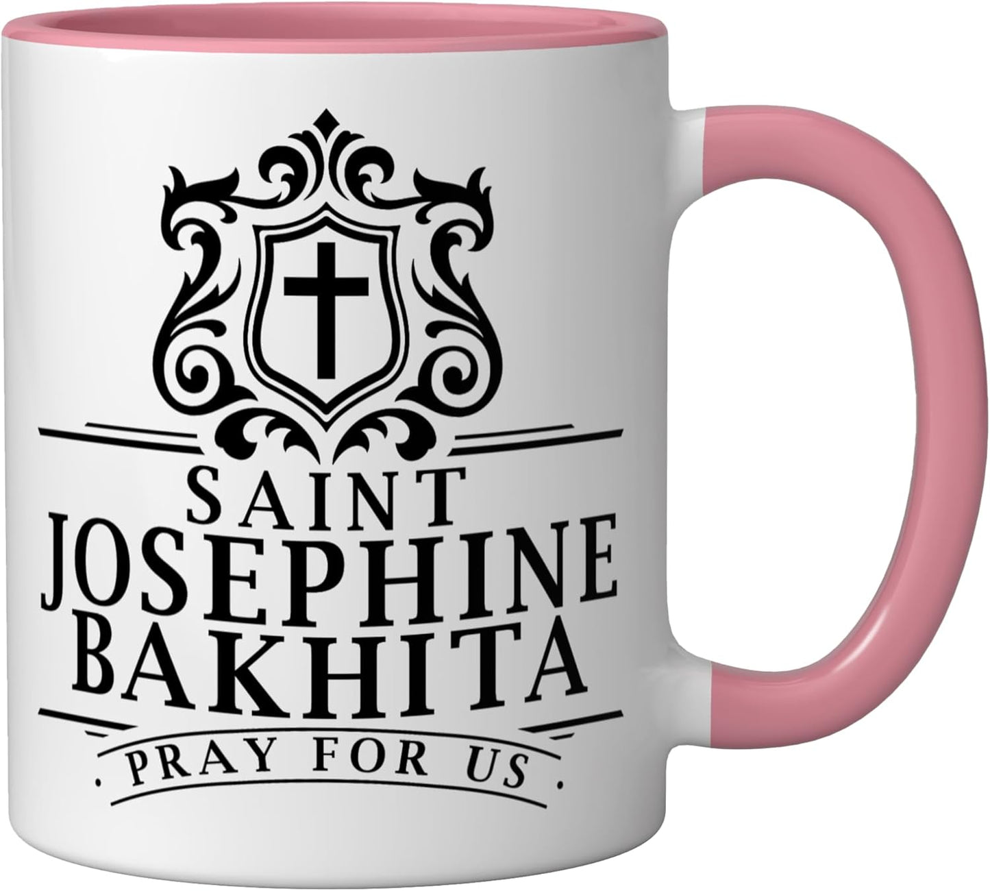 Taza cerámica de santo africano St Josephine Bakhita rosa/blanca