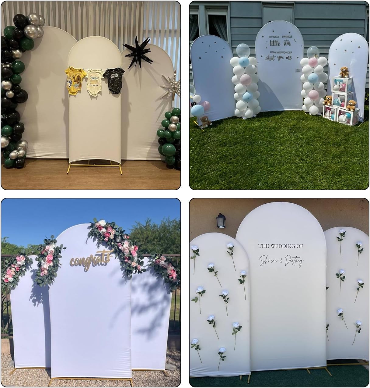 6 Soportes Arco Boda 6.6ft con 3 Fundas Elastano Blanco