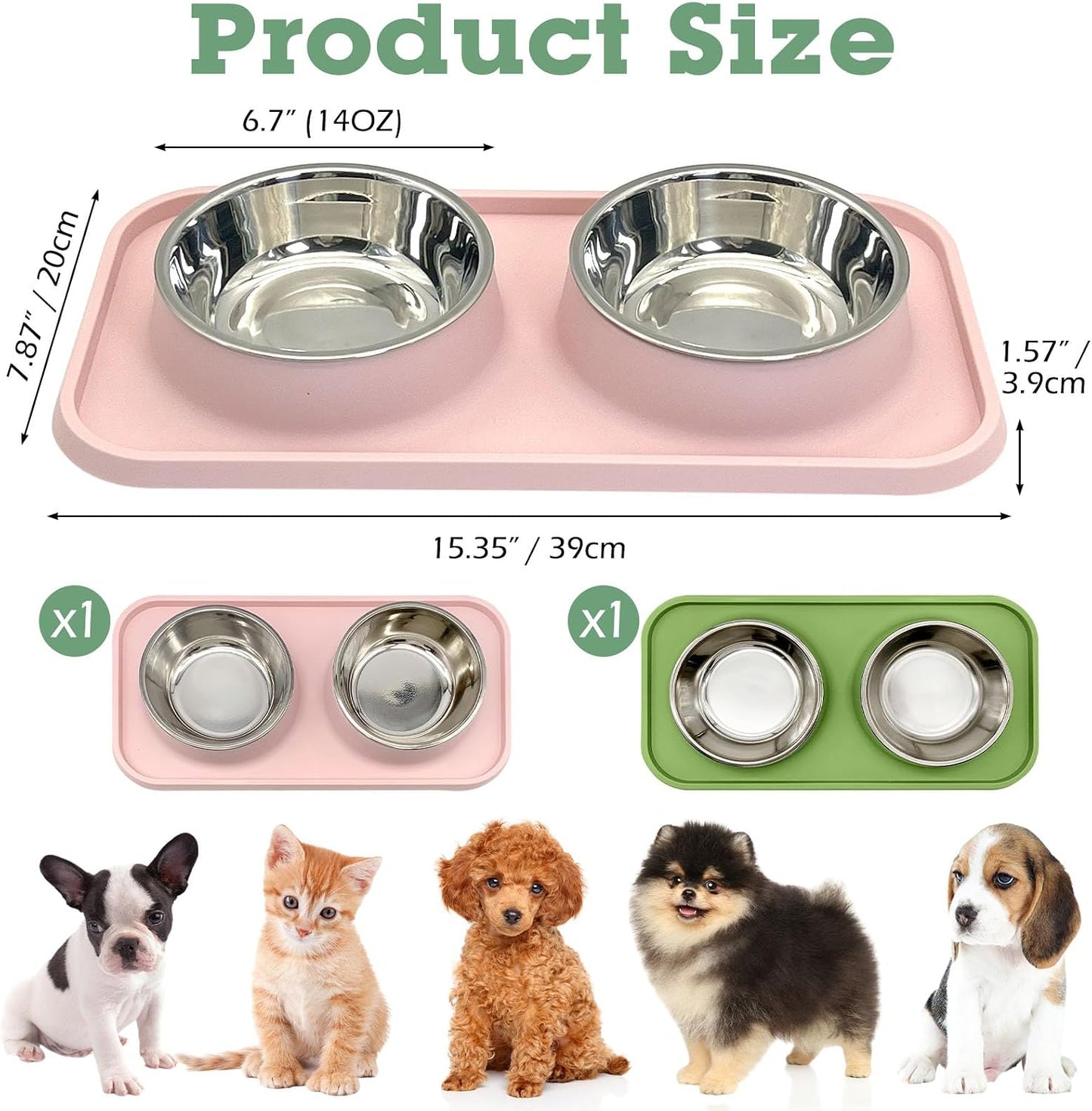 2 Pzas Cuencos Acero Inox Perros Tapete Antiderrap