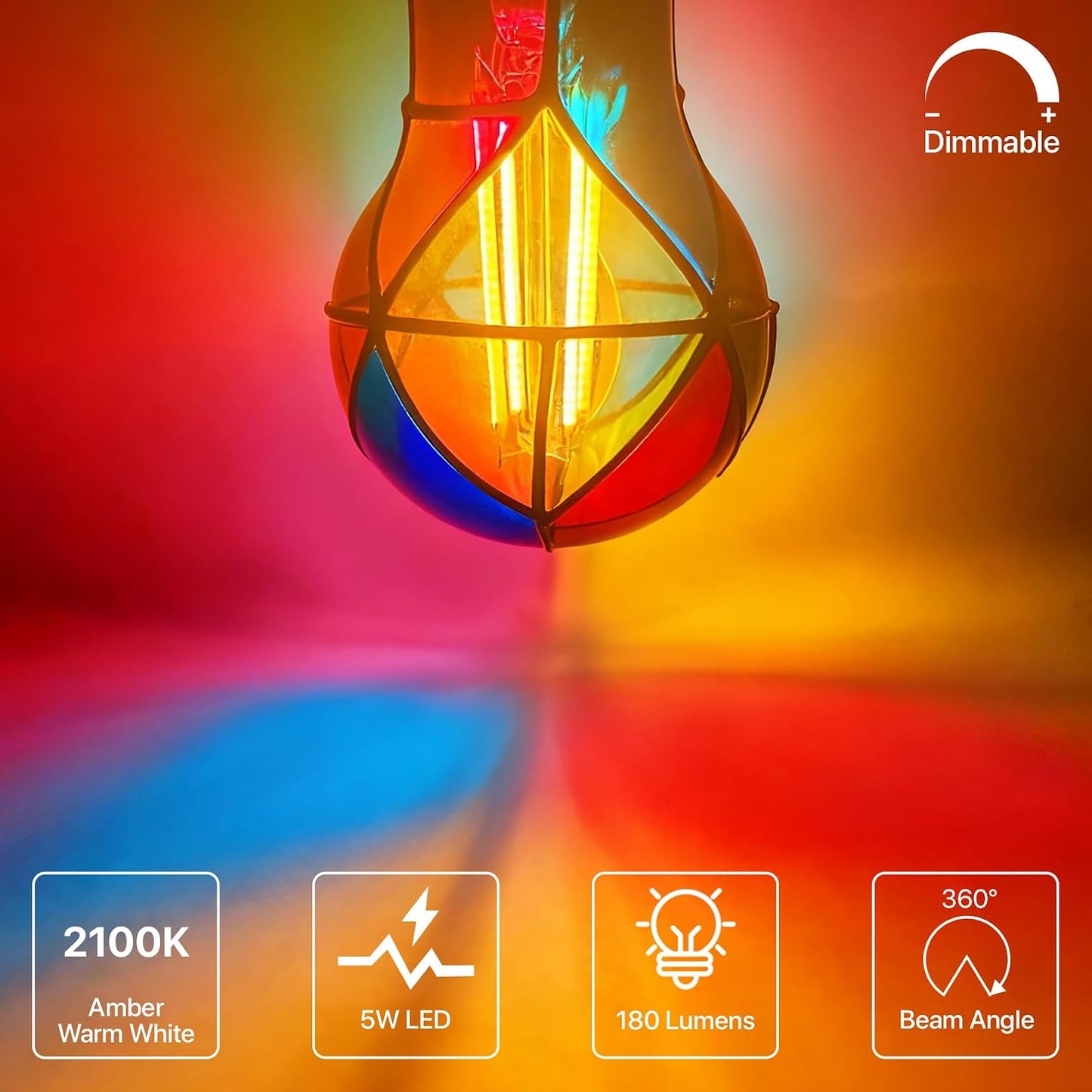 Bombilla LED Edison A19 E26 colorida regulable paquete 4