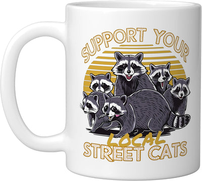 Taza cerámica vintage raccoon para apoyar gatos callejeros blancos