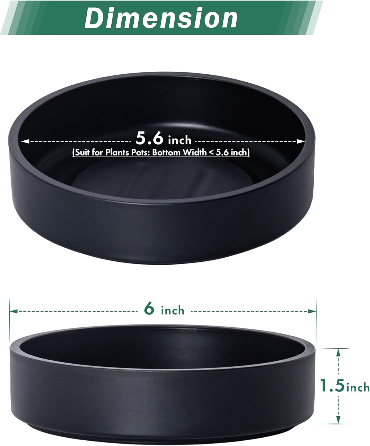 Platillo Plástico 6pulg Bandeja Drenaje Negro Mate