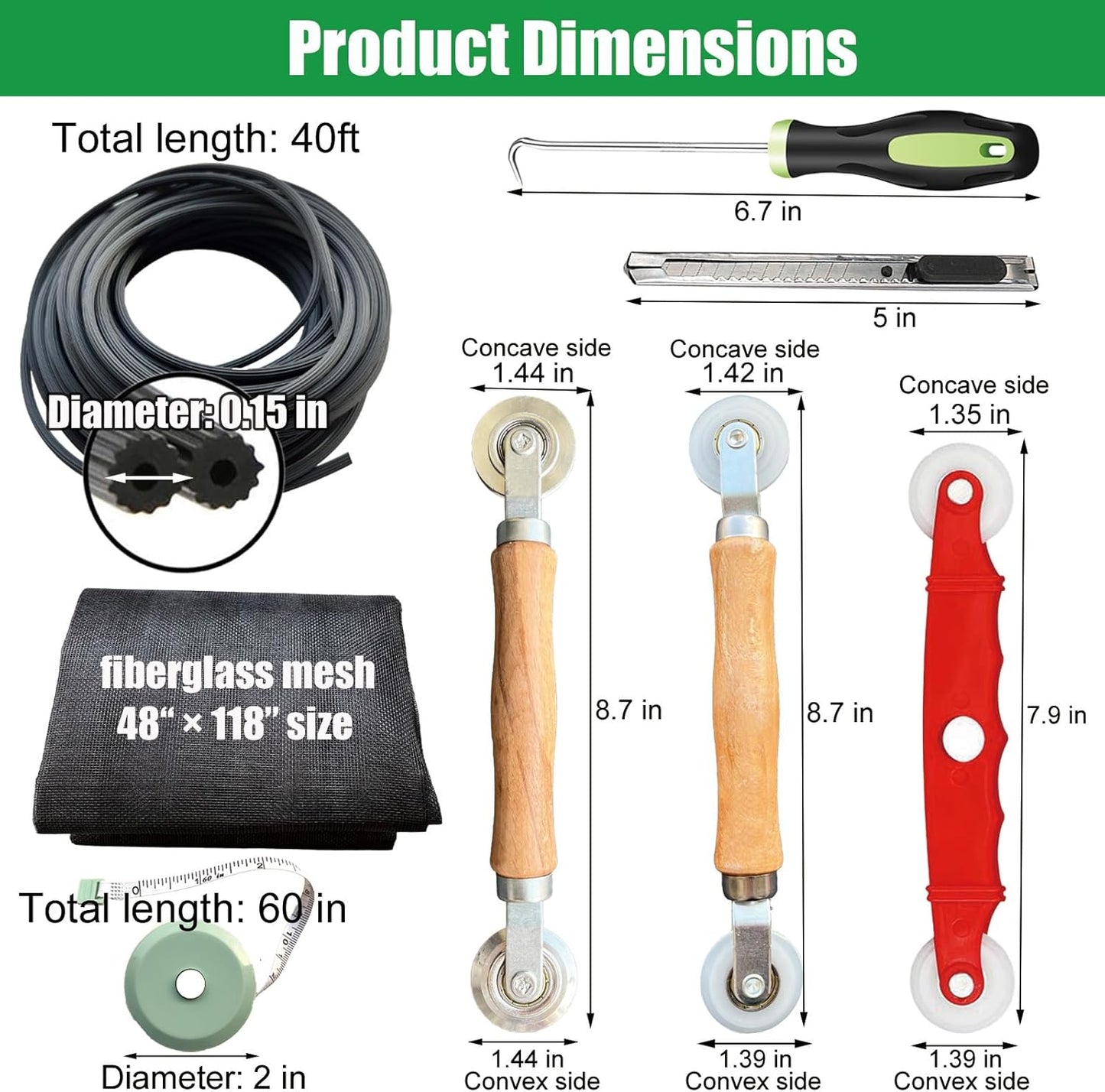Kit reparación pantalla malla puerta 48x118pulg