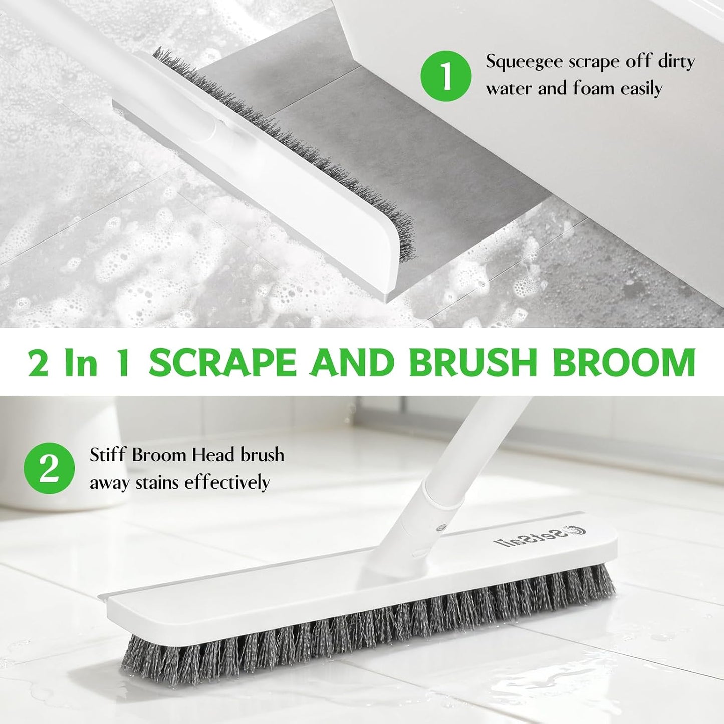 Cepillo 2en1 para suelo baño cocina con mango 48pulg color blanco