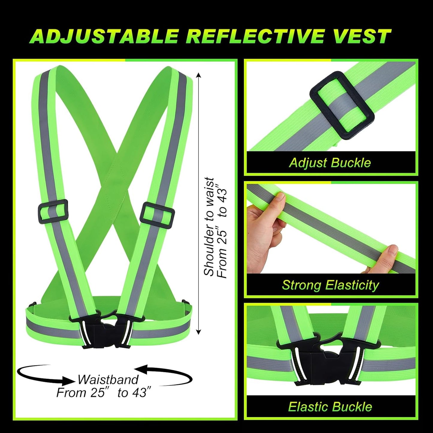 4 Chalecos Reflectantes Alta Visibilidad Correas Ajustables Verde