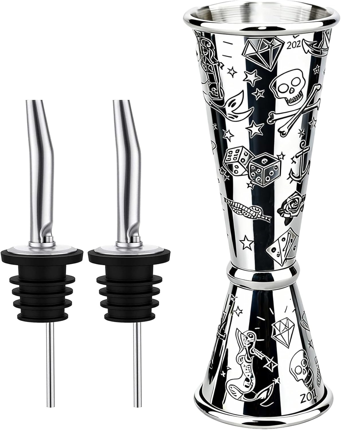 Jigger para bartending profesional de 2 oz y 1 onza en acero inoxidable 304